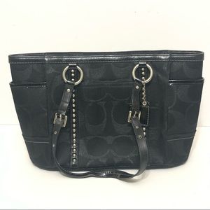 Coach Black Signature C Canvas Studded Gallery Tote Bag Purse G0768-11505